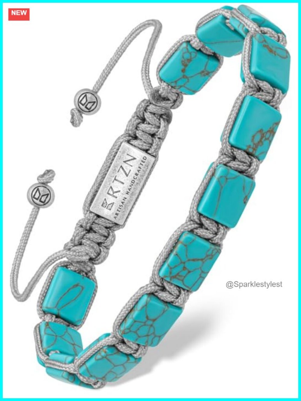 Handcrafted Turquoise Beaded Bracelet Adjustable Mala Drawstring Gift Box